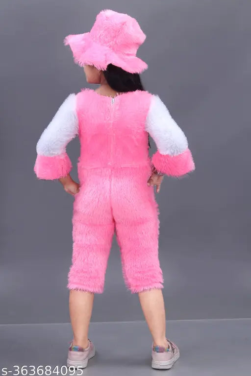 Pink wool winter dress for kids with self-design net pattern and matching new stylish winter jacket, perfect for the cold season