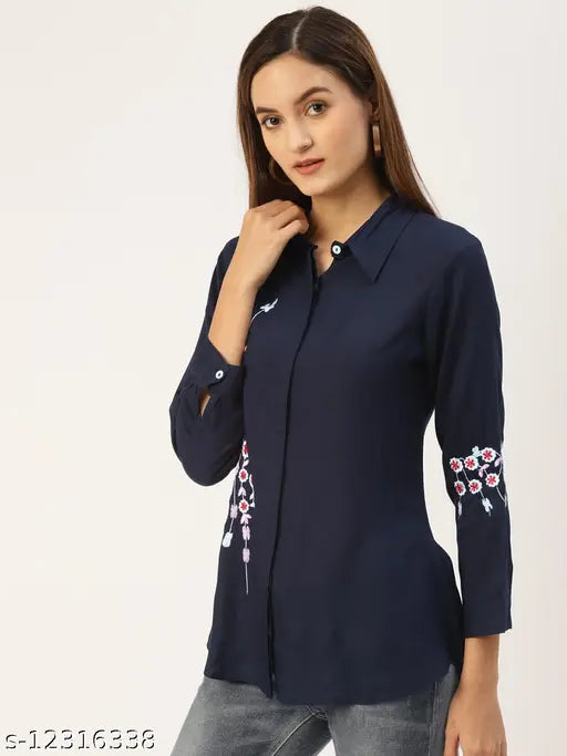 Rayon embroidered solid top, three-quarter sleeves, Indian ethnic wear for women