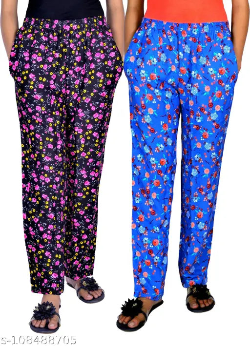 Soft rayon night pants, women's print pyjamas