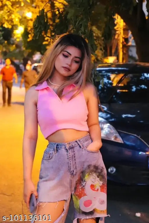 Cotton blend sexy polo crop top, quality, aesthetic - sleeveless and solid colored in XS to L sizes