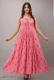 Peach rayon printed women's sleeveless kurti cum gown, India-origin traditional fashion accessory