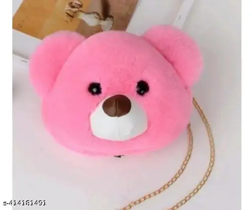 Cute pink and white shoulder bear sling bag. Soft faux fur material with a teddy bear face design, adjustable strap. Perfect for kids, girls, women's accessory handbag. For carrying snacks or personal items