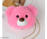 Cute pink and white shoulder bear sling bag. Soft faux fur material with a teddy bear face design, adjustable strap. Perfect for kids, girls, women's accessory handbag. For carrying snacks or personal items