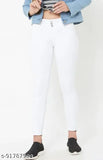White women's raised waist high jeans, cropped length, no pockets