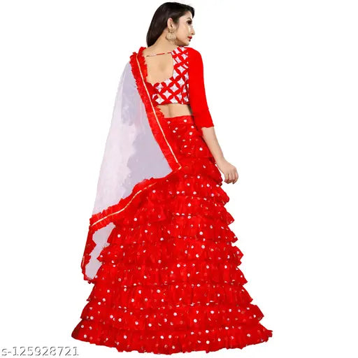 Embroidered art silk lehenga C with net choli and dupatta, Indian ethnic bridal wear