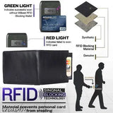 Black genuine leather men's wallet, 2 compartments, RFID protected, Indian craftsmanship
