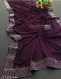Purple hot fix border saree with white beads and embellished fabric.