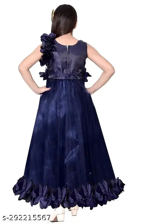 Sleeveless embellished net long gown for girls, Indian ethnic wear in silk material