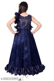 Sleeveless embellished net long gown for girls, Indian ethnic wear in silk material