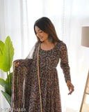 Women's Kalamkari Georgette Kurti, floral pattern, churi length