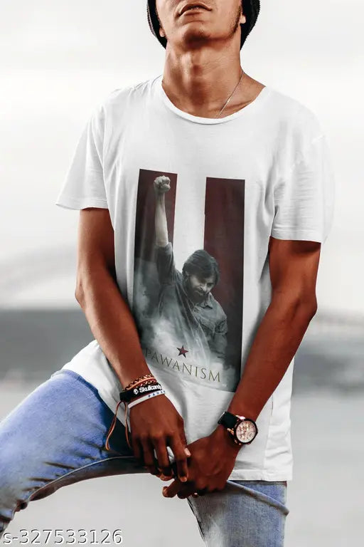 Pawan Kalyan printed polycotton T-shirt, men's round neck half sleeves, ultra soft, comfortable, lightweight