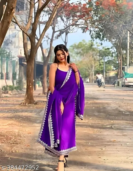 Georgette printed kurti set for women - sleeveless, includes dupatta and bottomwear. S, M, L, XL, XXL sizes, made in India