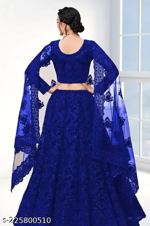 Embroidered net lehenga set, Aakarsha Graceful Women's semi-stitched with waist size 44in and 44in length, Indian craftsmanship