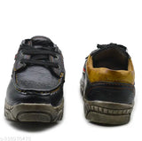 Three boys' casual sneakers with black laces and soles, displaying a variety of colors and sizes