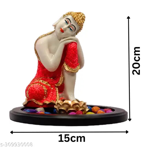 Golden polyresin Buddha statuette, 15 cm x 15 cm x 20 cm, ideal for home decor or gift. Great Fengshui item for meditation lovers and Buddhists. Multicolor, Indian origin