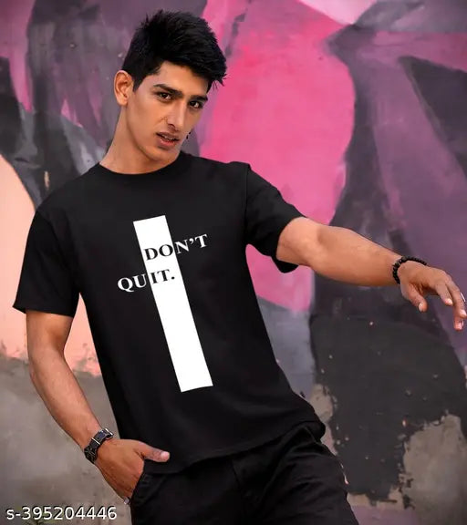 Midnight black, super soft casual t-shirt with printed motivational quote. 100% cotton, short sleeves, regular fit. Made in India