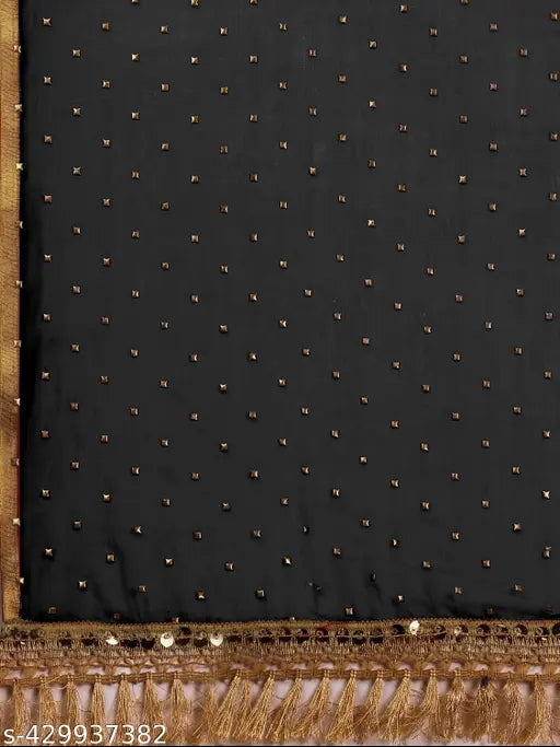 Embellished black chiffon saree with brocade blouse, trending fashion accessory for Diwali, Durga Puja, or Karwa Chauth
