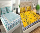White and floral Jaipuri cotton double bedsheet combo pack with 4 pillow covers, ideal for summer adult use