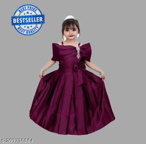 Silk blend party dress for girls, elegant shoulder-strap design, suitable for weddings & festive events