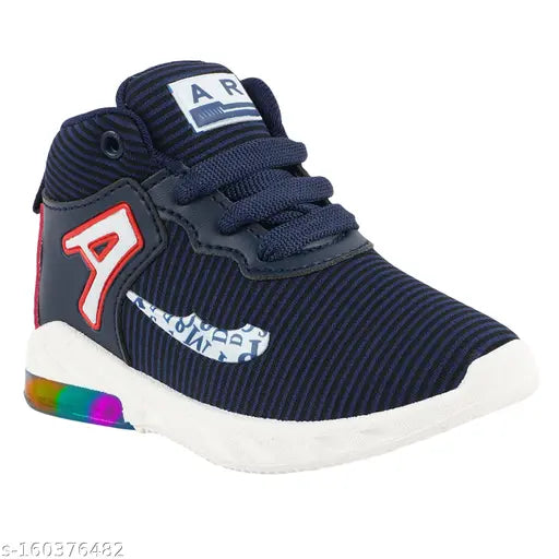 Navy blue and white kids' casual running sneakers with LED lights