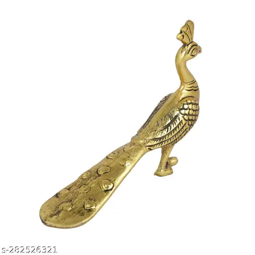 Gold-plated Peacock Mor metal figurine, handcrafted animal statue for home decoration, 7.5cm x 6.5cm x 1.5cm