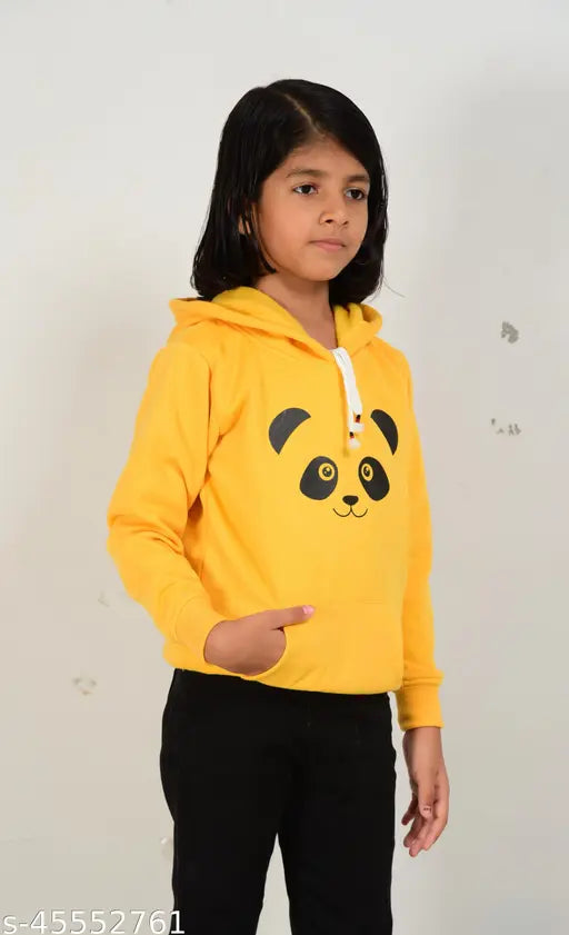 Girls Lemon Yellow Wool Sweatshirt & Hoodie - Self-designed long sleeve hoodie, size 1-12 years, made in India