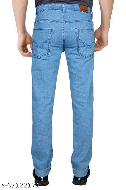 Just black men's straight light blue jeans, cotton solid with regular fit and stretchable feature, size 28, 30, 32, or 34