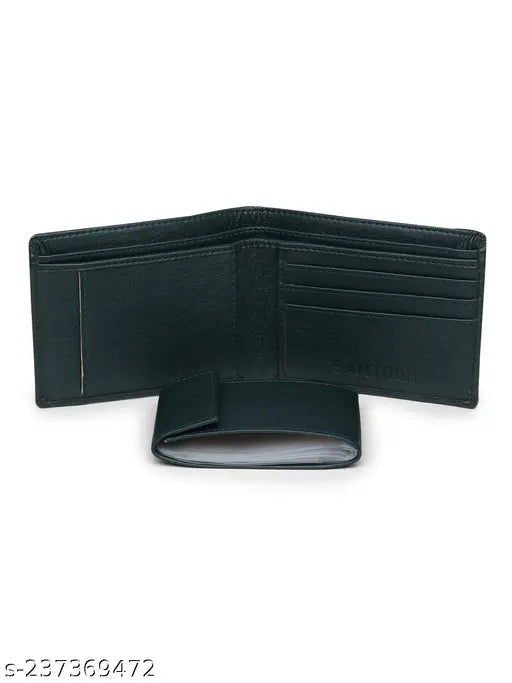 Solid faux leather wallet for men, 8 card slots, travel-friendly size (9cm x 11cm), India origin