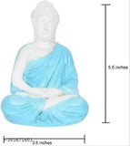 Meditating blue, white & orange polyresin Buddha statue (9cm x 7cm x 15cm), decorative showpiece for meditation