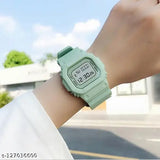 Luminous green square sports digital watch with silicone strap