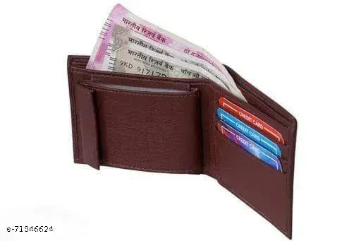 Faux leather men's wallet, solid pattern, 2 compartments, free size (11cm x 9cm), stylish & organized, Indian origin