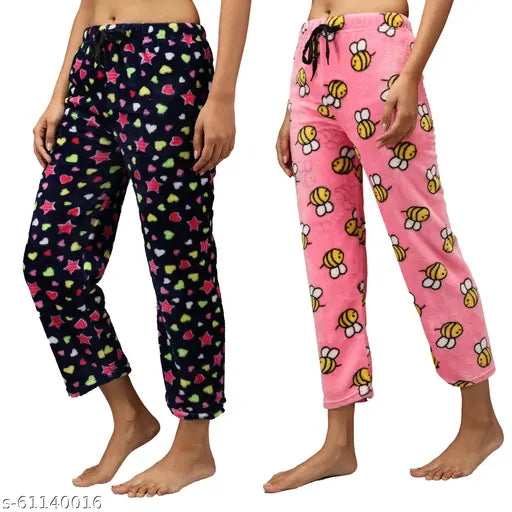 Womens unique pyjamas with cartoon patterns and elastic waistbands