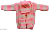 Woolen new born baby clothes combo: 2 sets (4 pcs each), striped long sleeve sweater, pajamas, caps, socks, unisex winter suit for infants 0-3 months, random color pack of 2