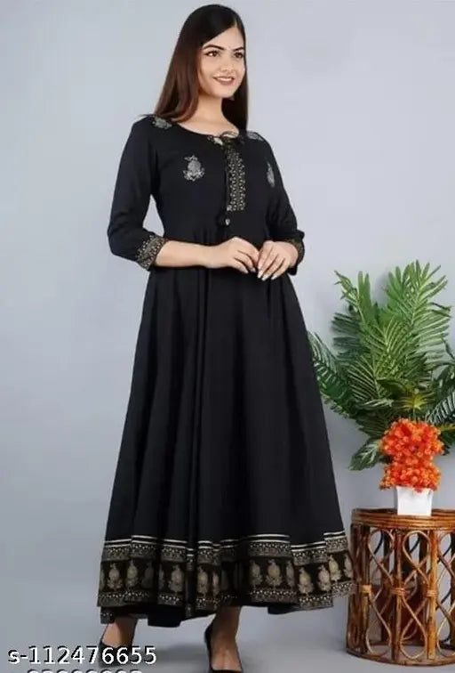 Rayon Anarkali Kurties for Women and Girls, printed combo with three-quarter sleeves, trendy spring/summer wear