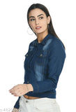 Trendy glamorous denim waistcoat, long-sleeved jacket with shank buttons, chest pockets - classic style from India