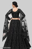 Embroidered net lehenga set, free size. Indian wedding wear with net top and bottomwear featuring intricate embroidery details