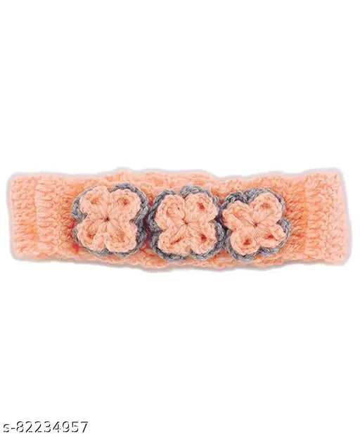 Orange woolen boat neck frock for baby girl - handmade by Love, embellished with short sleeves, paired with cap and shoes