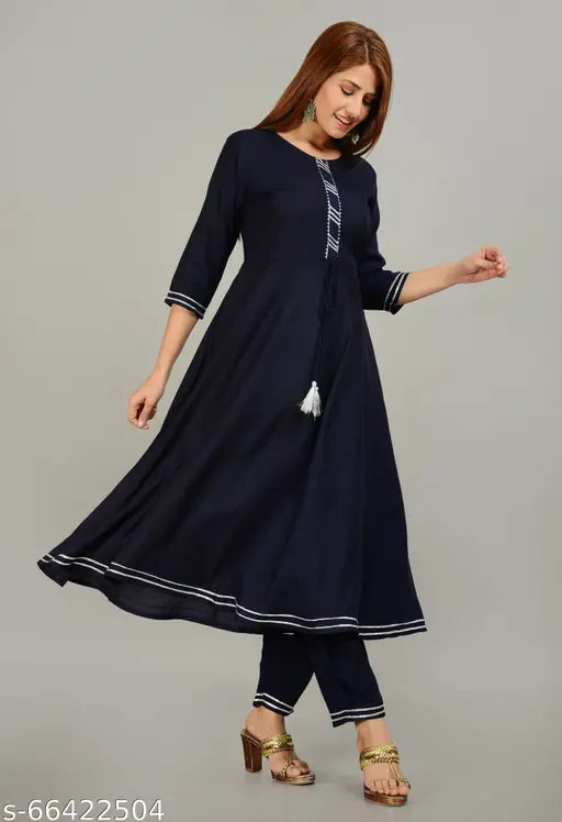 Rayon Nyasha Women's ANarkali Kurti set with Palazzos, self-design net pattern, S-XXL sizes