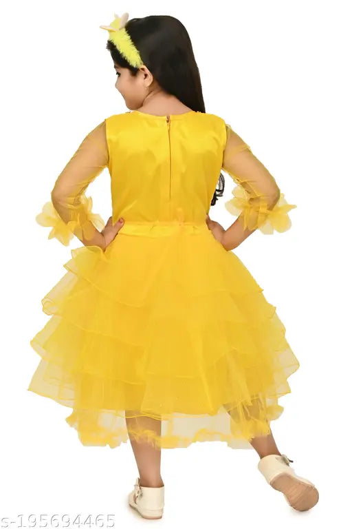 Three-quarter sleeve kids net frocks, solid pattern in various sizes (2-3 yrs - 7-8 yrs), made in India