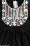 Elegant black embroidery cotton blend kurti set for kids, three-quarter sleeves, embellished net design. Size options: 0-3M, 0-6M, 6-9M, 6-12M, 9-12M, 12-18M, 18-24M, 0-1Y, 1-2Y, 2-3Y, 3-4Y. Indian origin