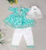 Sky Blue Spack Jerrow Pure Cotton Printed Baby Girl's Kurti Pyjami Set with Dupatta, soft & comfortable for play