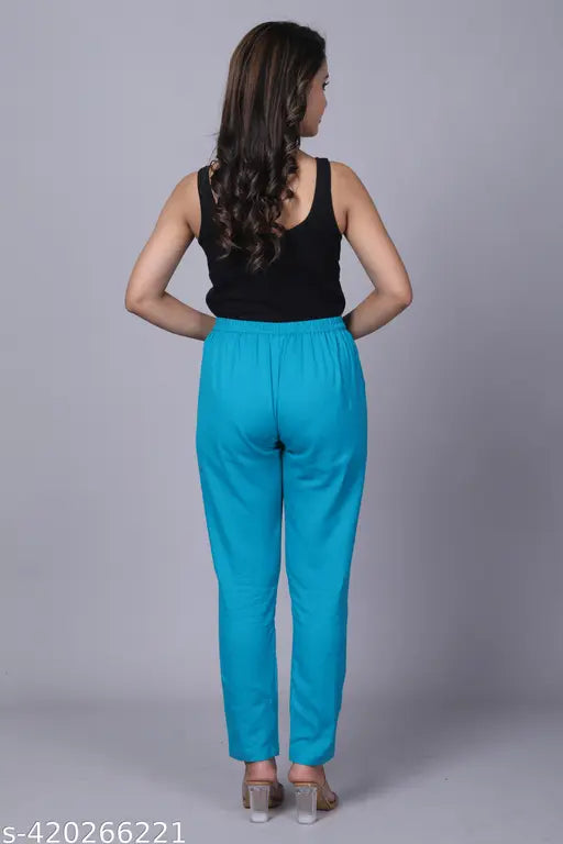 Pyore cotton women's trousers, light blue, cropped, elastic waistband