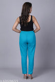 Pyore cotton women's trousers, light blue, cropped, elastic waistband