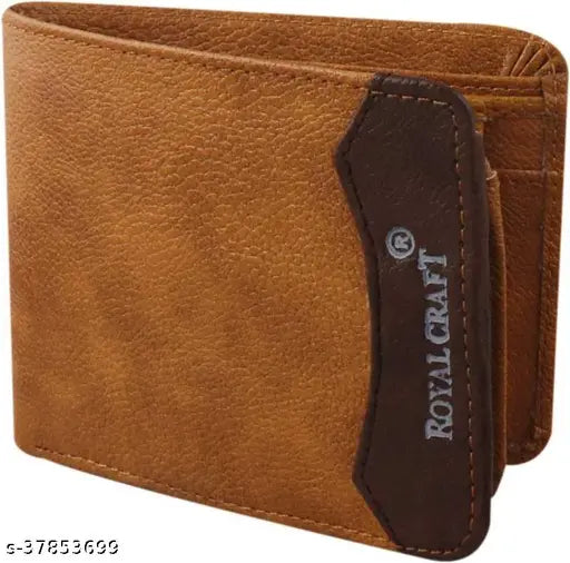 New Tan PU bi-fold wallet, perfect for daily use. Stylish, ultra slim, practical design for men's pockets