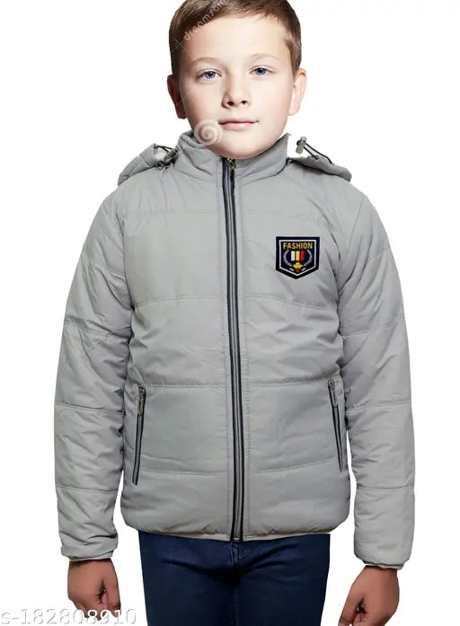 Grey padded boys jacket with a logo