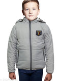 Grey padded boys jacket with a logo