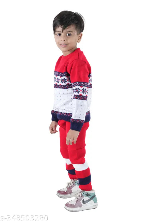 Wool winter fleece boys set: printed sweatshirt & pyjama pants, cozy style for cold weather (9-24 months)