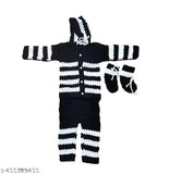 Black and white woolen dress, cotton sleeve, solid pattern for infants (0-6 months), India origin