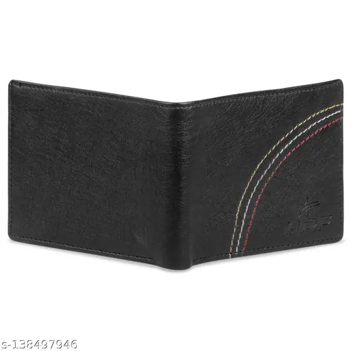 Black PU leather regular size wallet, 5 card slots, ideal for men's casual accessories