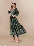 Georgette embroidered women's kurti, three-quarter sleeves, single color, Indian ethnic wear
